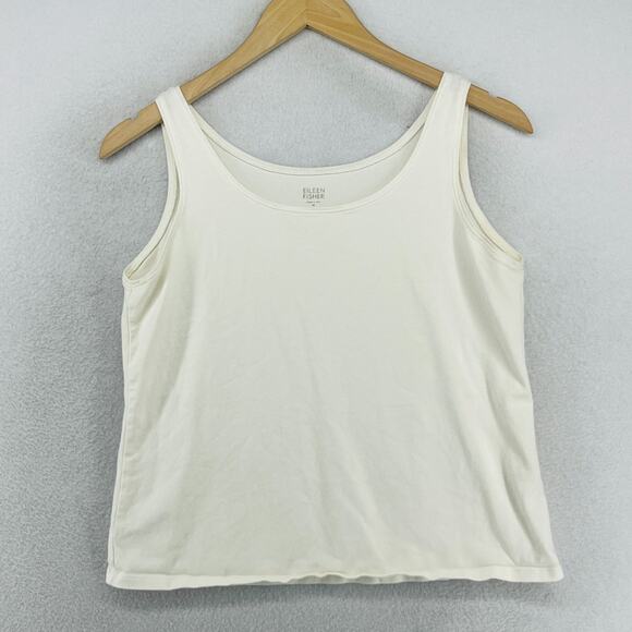 Eileen Fisher Tops - EILEEN FISHER Tank Top M Organic Cotton Stretch Jersey Scoop Neck Off White USA